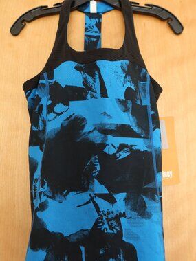 NWT! $65 Lucy Ready Set Bra Top blue & black abstract print workout tank size S